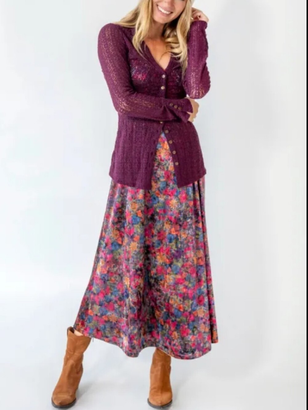 Natural Life Carina All Lace Top Eggplant Purple Button Up Blouse Size Large